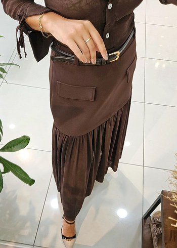 Kahverengi Tül Detay Etek - Görsel 2