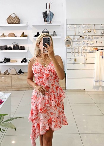 Pembe Straplez Mini Volanlı Elbise - Görsel 2