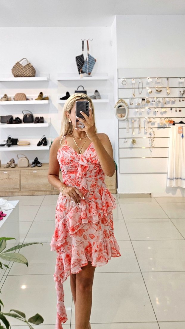 Pembe Straplez Mini Volanlı Elbise - Görsel 2