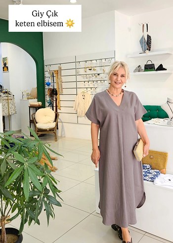 Bohem Gri V Yaka Uzun Hamile Elbisesi - Görsel 2