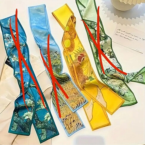Beden Sarı Van Gogh vintage tasarım fular bandana toka çanta süsü