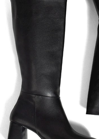 Siyah Deri Kadın Dizüstü Topuklu Çizme - Görsel 3