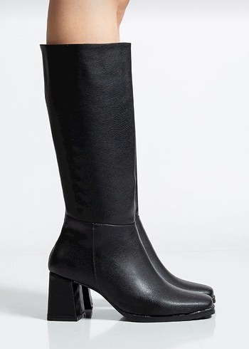 Siyah Deri Kadın Dizüstü Topuklu Çizme - Görsel 4