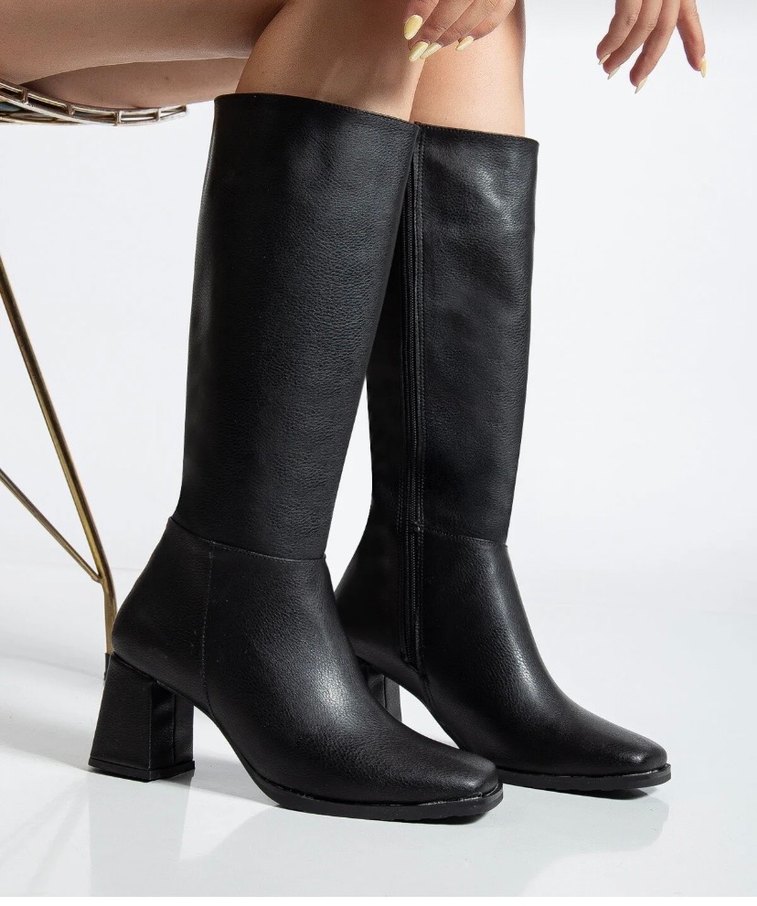 Siyah Deri Kadın Dizüstü Topuklu Çizme - Görsel 2