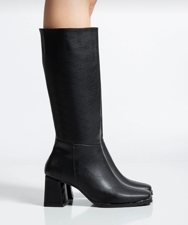 Siyah Deri Kadın Dizüstü Topuklu Çizme - Görsel 4