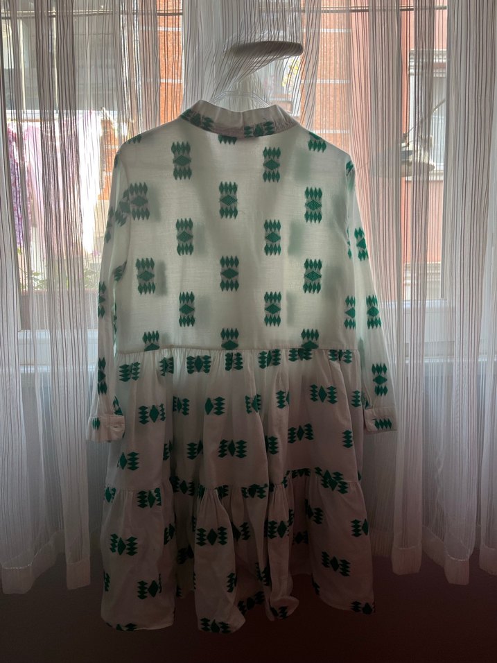 Yeşil Desenli Uzun Kollu Pileli Elbise - Görsel 2