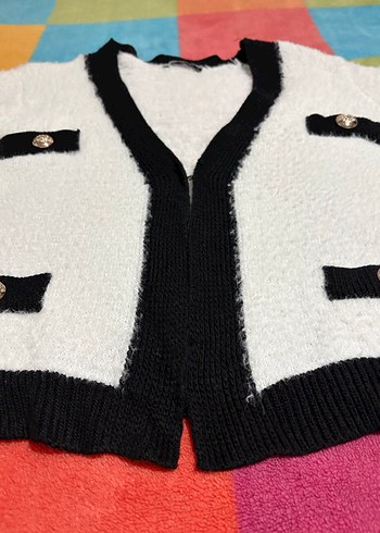 Trendyol Düğmeli Siyah-Beyaz Kadın Hırka - Görsel 5