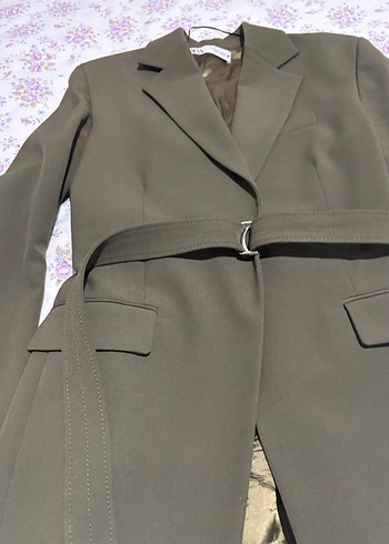 Zara Kemerli Haki Kadın Blazer Ceket - Görsel 2