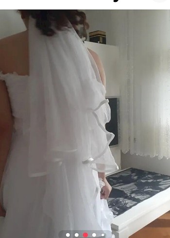 Beyaz Straplez Midi A-Line Gelinlik - Görsel 6