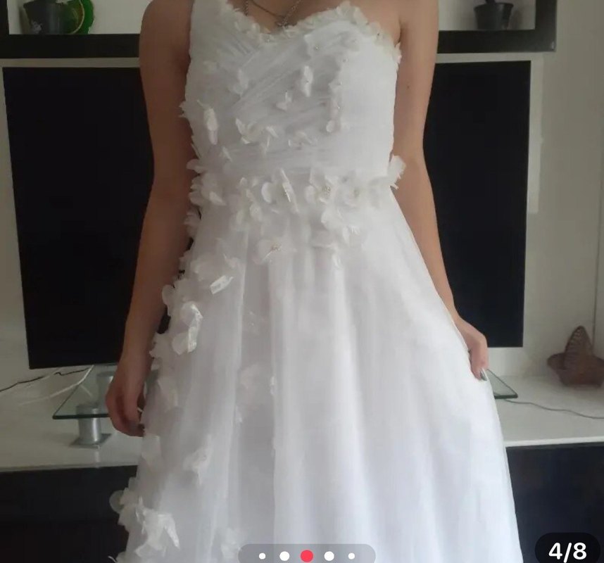 Beyaz Straplez Midi A-Line Gelinlik - Görsel 2