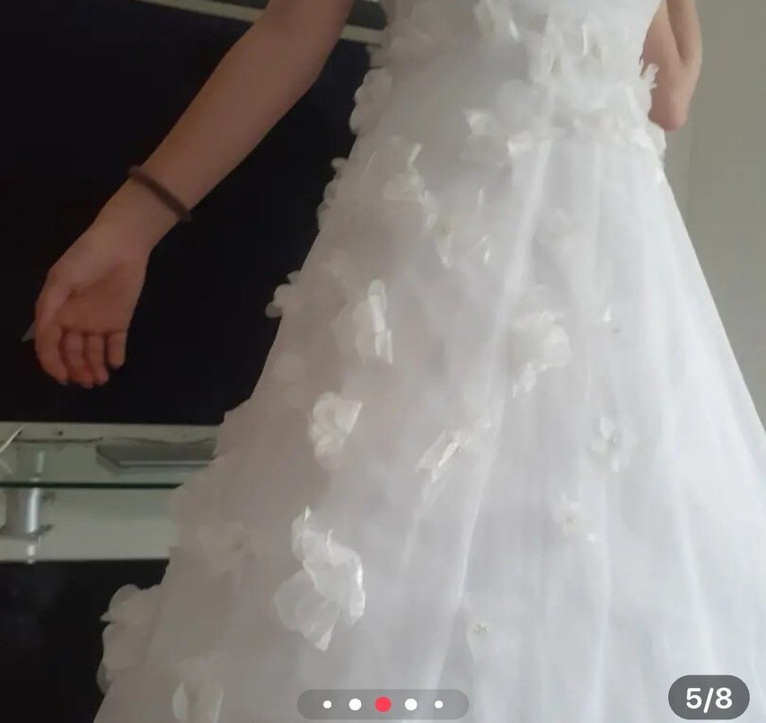 Beyaz Straplez Midi A-Line Gelinlik - Görsel 5