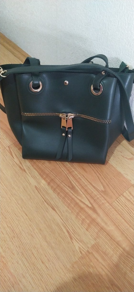 Siyah Deri Kadın Çanta Fermuarlı - Görsel 3