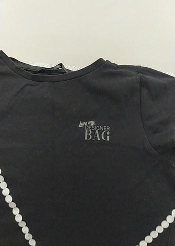 Zincir Detaylı Siyah Kız Tişörtü - Görsel 3