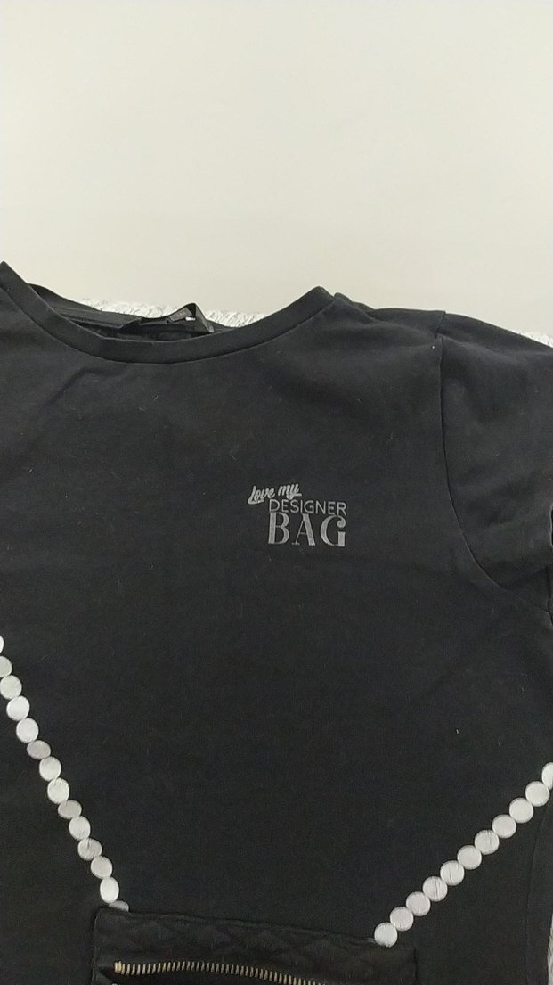 Zincir Detaylı Siyah Kız Tişörtü - Görsel 3