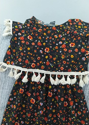 Çiçekli Püsküllü Bohem Kız Elbisesi - Görsel 2