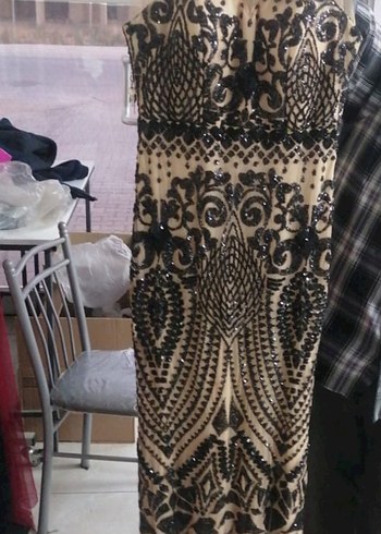 Dantel Detaylı Straplez Uzun Elbise M beden - Görsel 2