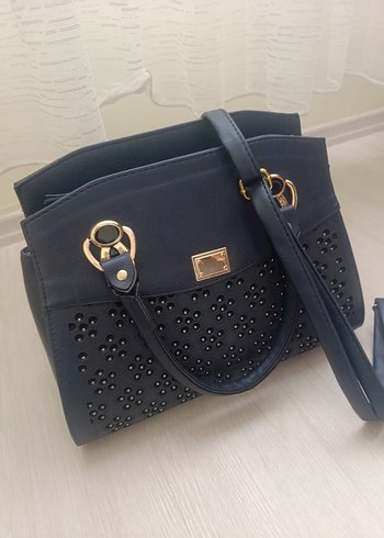 Siyah Deri Tokalı Kadın kol ve omuz Çantası - Görsel 2