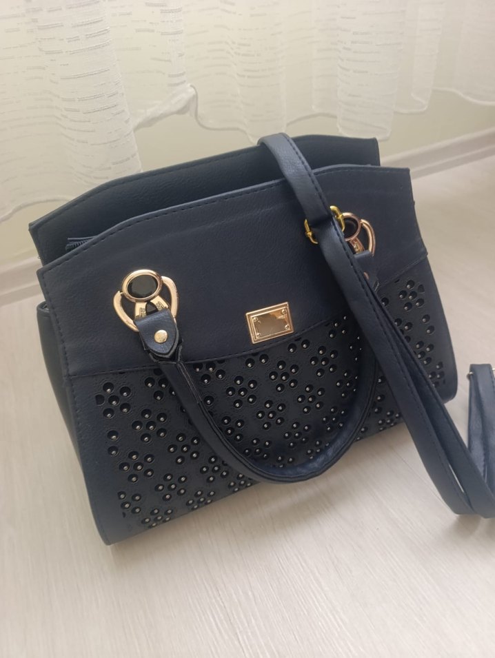 Siyah Deri Tokalı Kadın kol ve omuz Çantası - Görsel 2