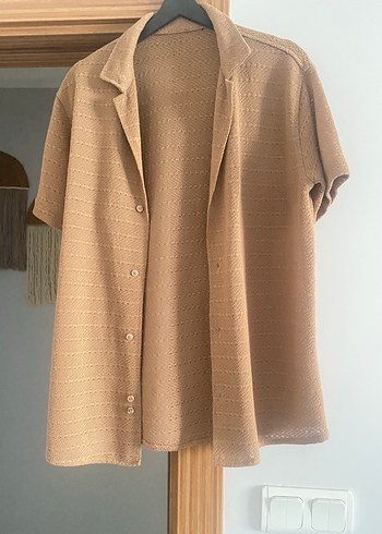 Bej Düğmeli erkek yazlık gömlek - Görsel 3