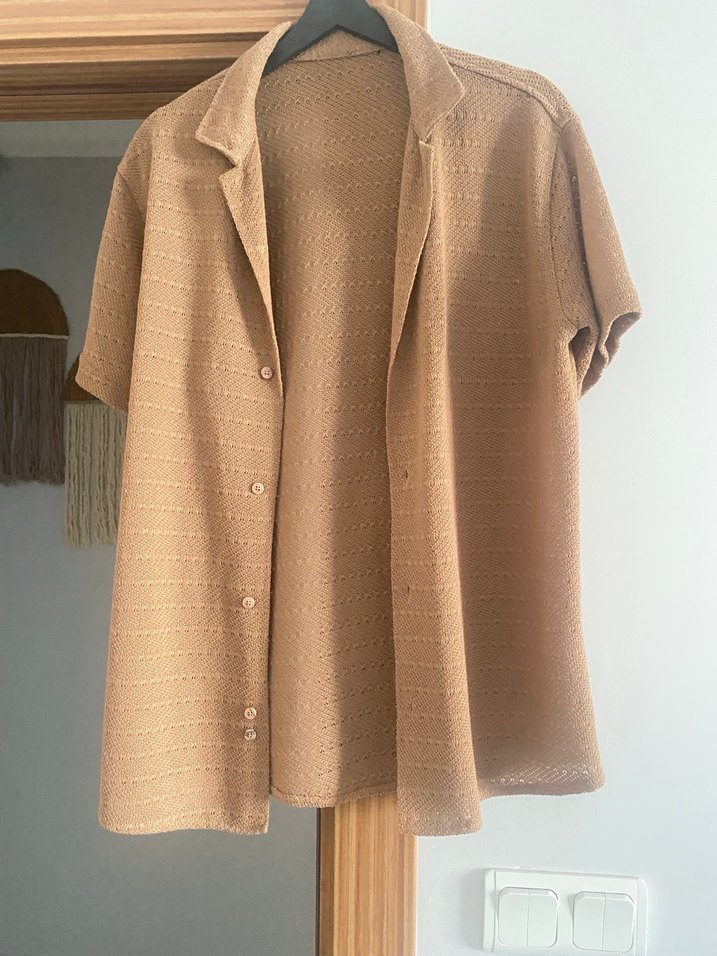 Bej Düğmeli erkek yazlık gömlek - Görsel 3