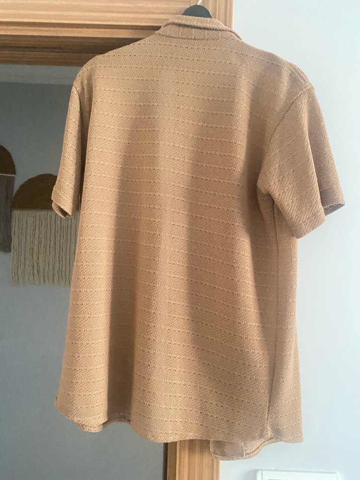 Bej Düğmeli erkek yazlık gömlek - Görsel 4