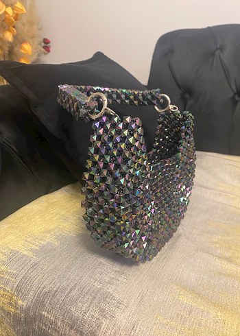 Boncuk İşlemeli Çok Renkli Örgü Çanta - Görsel 3