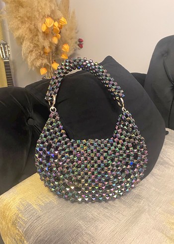 Boncuk İşlemeli Çok Renkli Örgü Çanta - Görsel 2