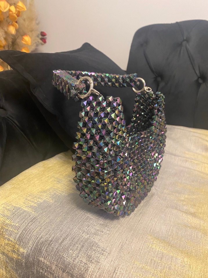 Boncuk İşlemeli Çok Renkli Örgü Çanta - Görsel 3