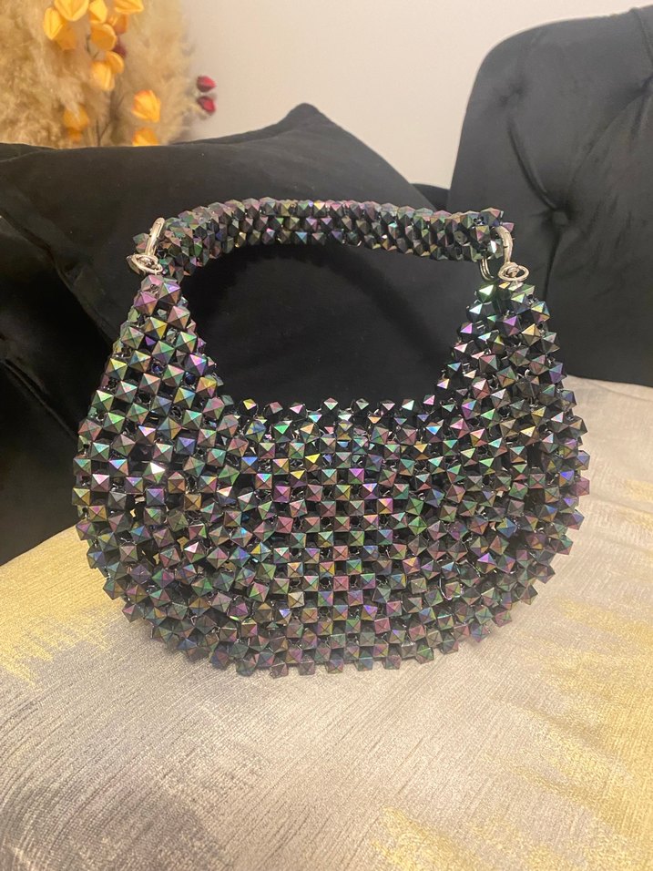 Boncuk İşlemeli Çok Renkli Örgü Çanta - Görsel 4