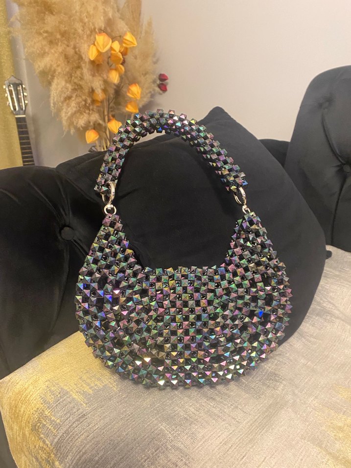 Boncuk İşlemeli Çok Renkli Örgü Çanta - Görsel 2