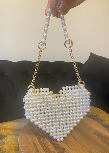 İnci Boncuklu Krem renk Örgü Kadın Çanta - Görsel 4