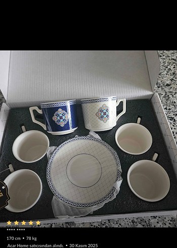 Koyu Mavi Desenli Kahve Fincanı ve Tabağı - Görsel 3