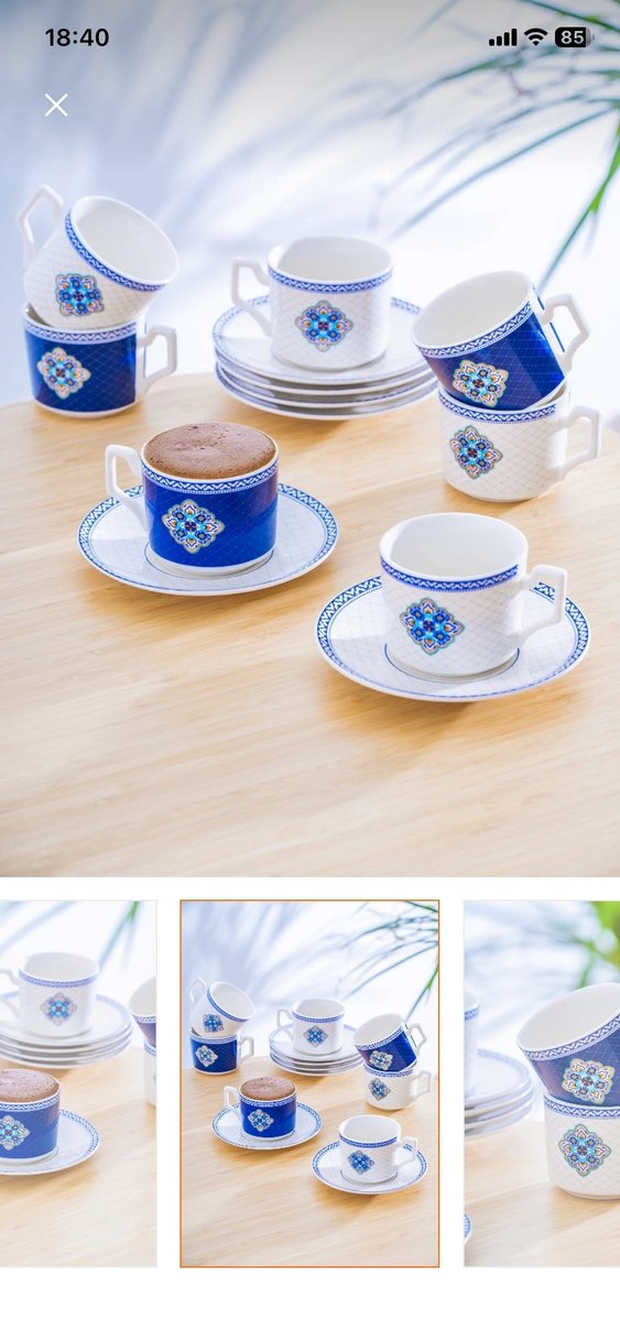 Koyu Mavi Desenli Kahve Fincanı ve Tabağı - Görsel 2