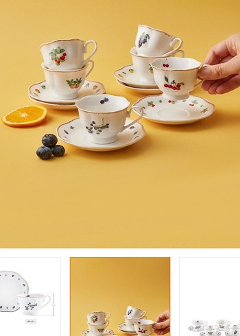 Beyaz Meyve Desenli Porselen Fincan Seti - Görsel 2