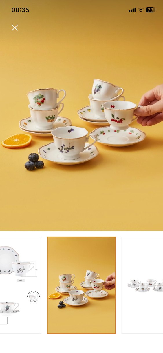 Beyaz Meyve Desenli Porselen Fincan Seti - Görsel 2