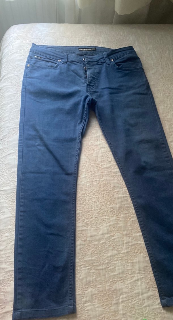 Düğmeli Mavi Erkek Kot Pantolon - Görsel 2