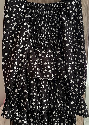 Eyyo Yıldız Desenli Siyah Midi Elbise - Görsel 2