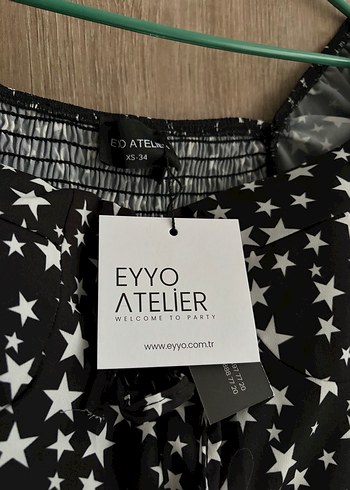 Eyyo Yıldız Desenli Siyah Midi Elbise - Görsel 3