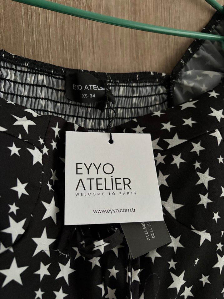 Eyyo Yıldız Desenli Siyah Midi Elbise - Görsel 3