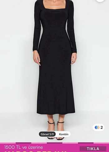 Siyah Uzun Kollu Uzun Elbise - Görsel 2