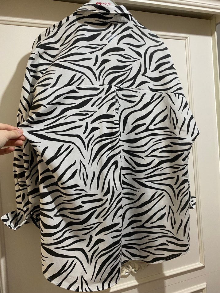 Zebra Desenli Uzun Kollu Kadın Gömlek - Görsel 3