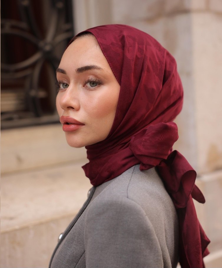 Bordo İtalyan Jakar  Şal - Görsel 2