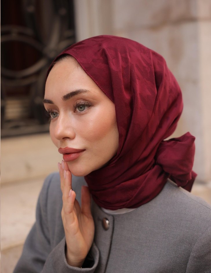 Bordo İtalyan Jakar  Şal - Görsel 3