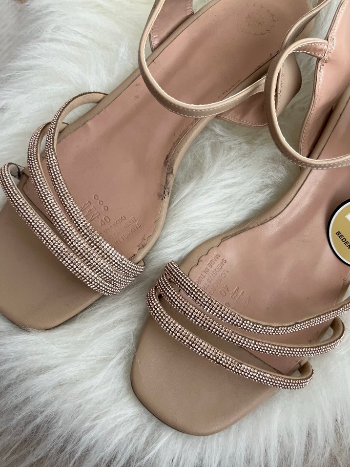 Bej Kadın Dolgu Topuklu Tokalı Abiye Ayakkabı (Defolu) - Görsel 2