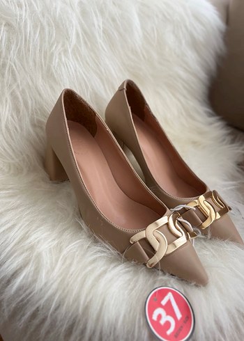 Bej Deri Topuklu Kadın Babet 37 Numara - Görsel 2