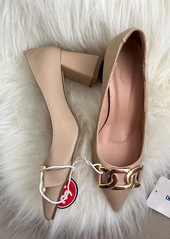 Bej Deri Topuklu Kadın Babet 37 Numara - Görsel 3