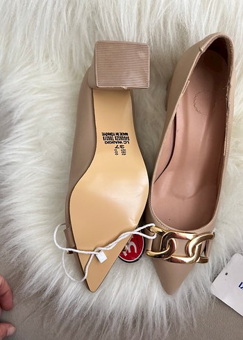 Bej Deri Topuklu Kadın Babet 37 Numara - Görsel 4