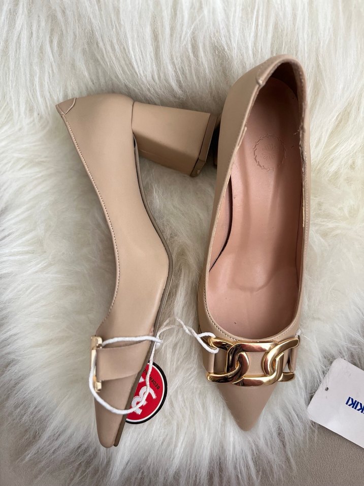 Bej Deri Topuklu Kadın Babet 37 Numara - Görsel 3