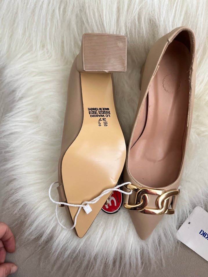 Bej Deri Topuklu Kadın Babet 37 Numara - Görsel 4