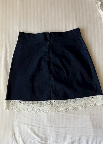 Dantel Detaylı Lacivert Mini Kot Etek - Görsel 2